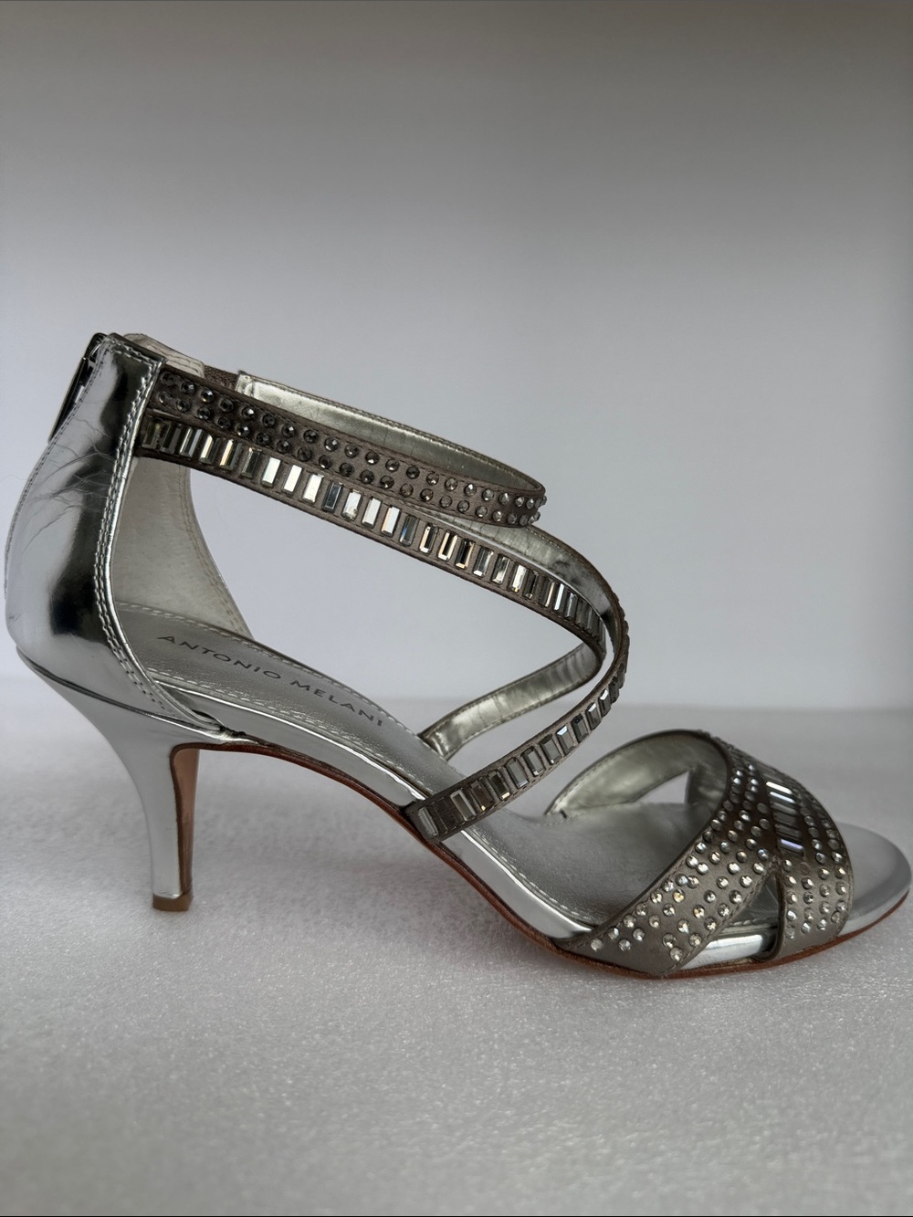 ANTONIO MELANI Tess Silver Rhinestone Strappy Heels Sandals Size 9M - Picture 8 of 15